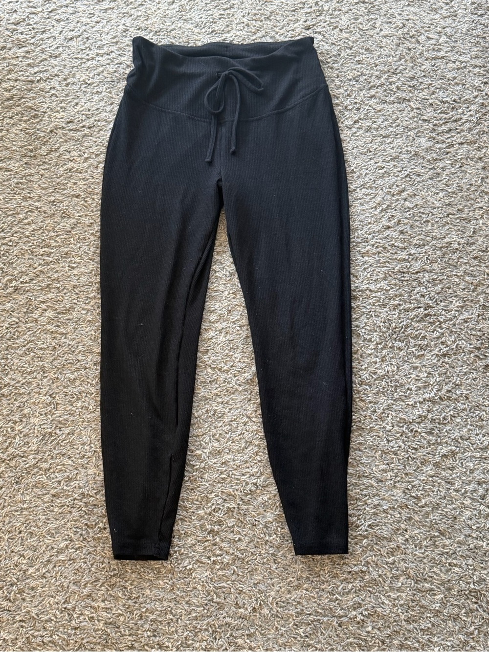High-Waist Black Ribbed Lounge Leggings